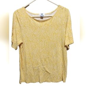 Old Navy Yellow Leaf Floral Flare Short Sleeve Top, Size Medium